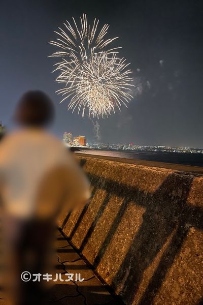 宮城海岸からの花火の見え方